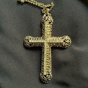 Kenneth Jay Lane Vintage Cross Gold plated filigree with simulated diamonds NWT